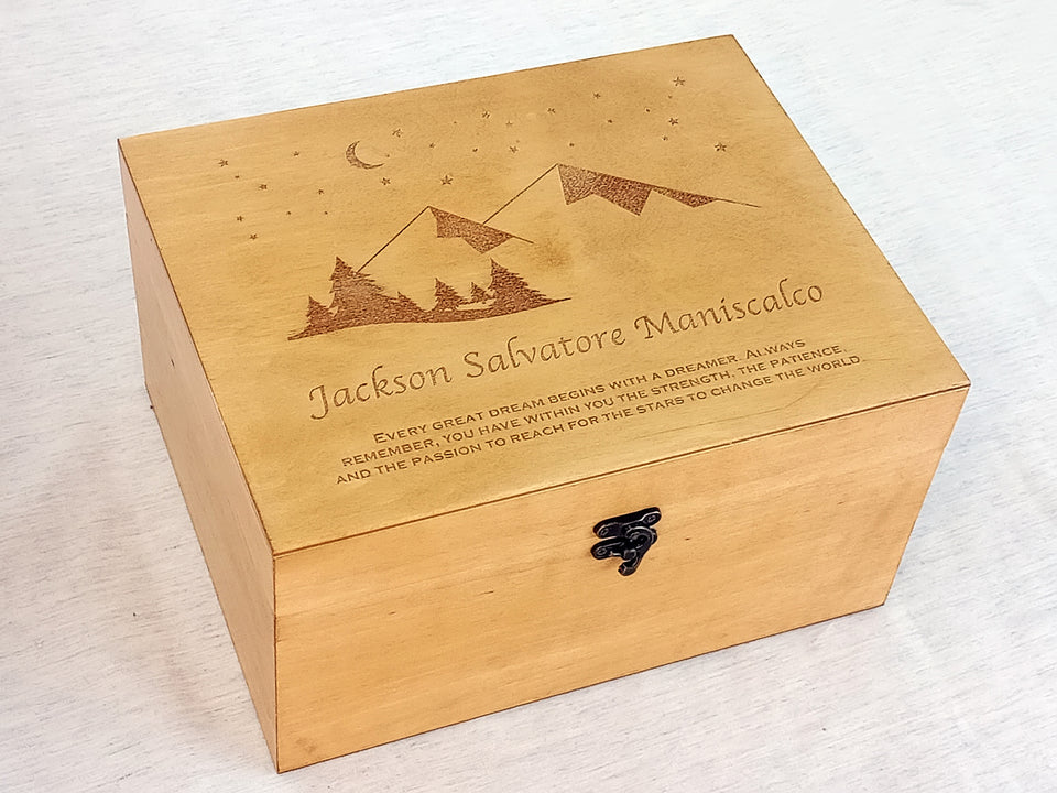 Time capsule box with mountain and stars