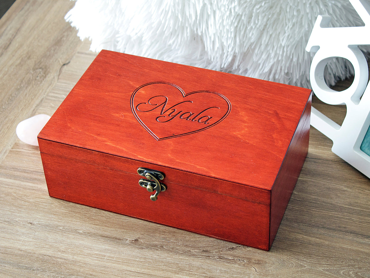 Wooden keepsake box for preserving photos letters and special memories