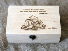Load image into Gallery viewer, Personalized keepsake box with Winnie the Pooh saying and name, Custom wooden gift box