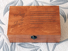Load image into Gallery viewer, Wedding keepsake wood box with custom message engraved, Gift for the bride