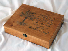 Load image into Gallery viewer, tree of life and custom saying engraved on wood box, personalized gift box for him or her