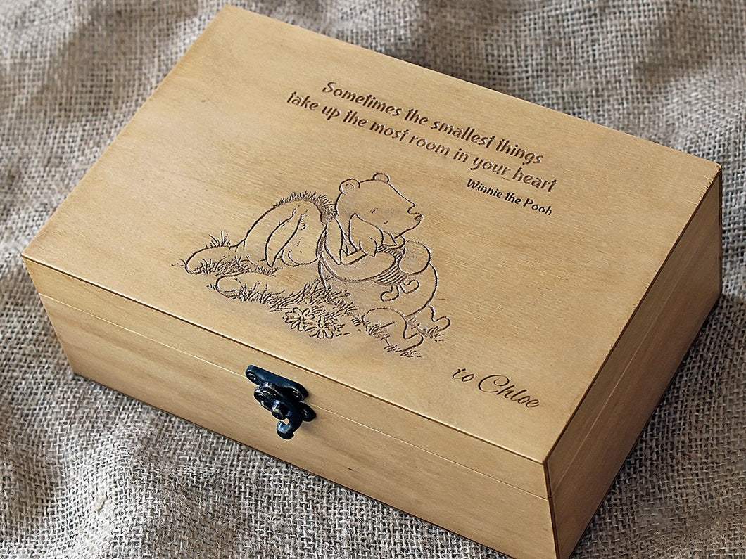 Favorite Winnie the Pooh quote on wood box, Personalized gift custom memory box