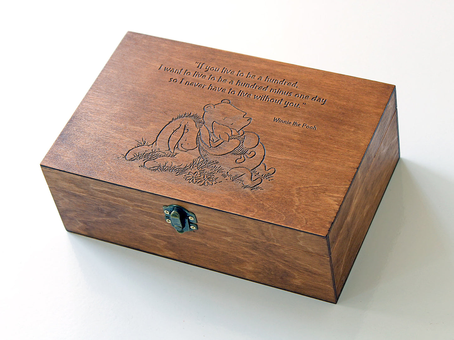 Erinnerungsbox personalisiert mit Ihrem Lieblingsspruch von Winnie Puuh, Andenkenbox aus Holz