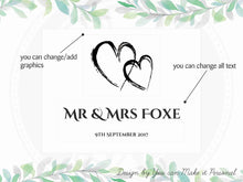 Load image into Gallery viewer, Personalized wedding keepsake box with interlocked hearts and names, Custom anniversary gift