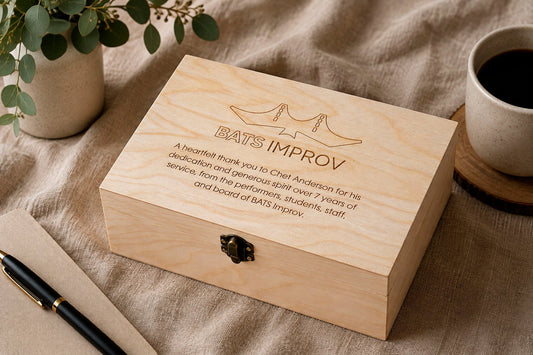 Personalized corporate gift box with engraved company logo
