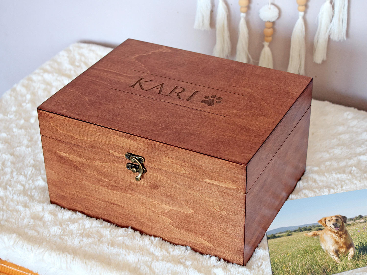 custom engraved pet urn box with pawprint side