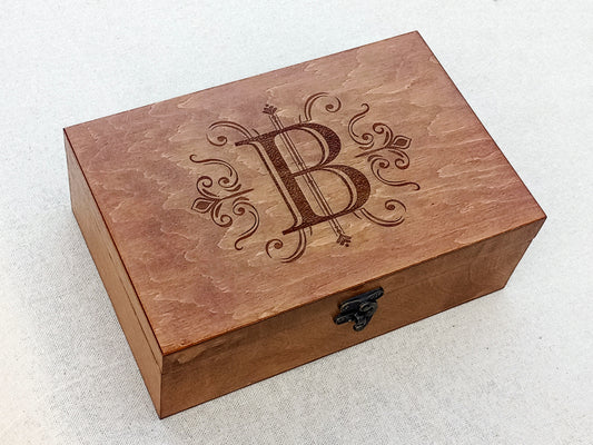 Monogrammed Wooden Box | Personalized Jewelry Box with monogram | Custom gift for her or him