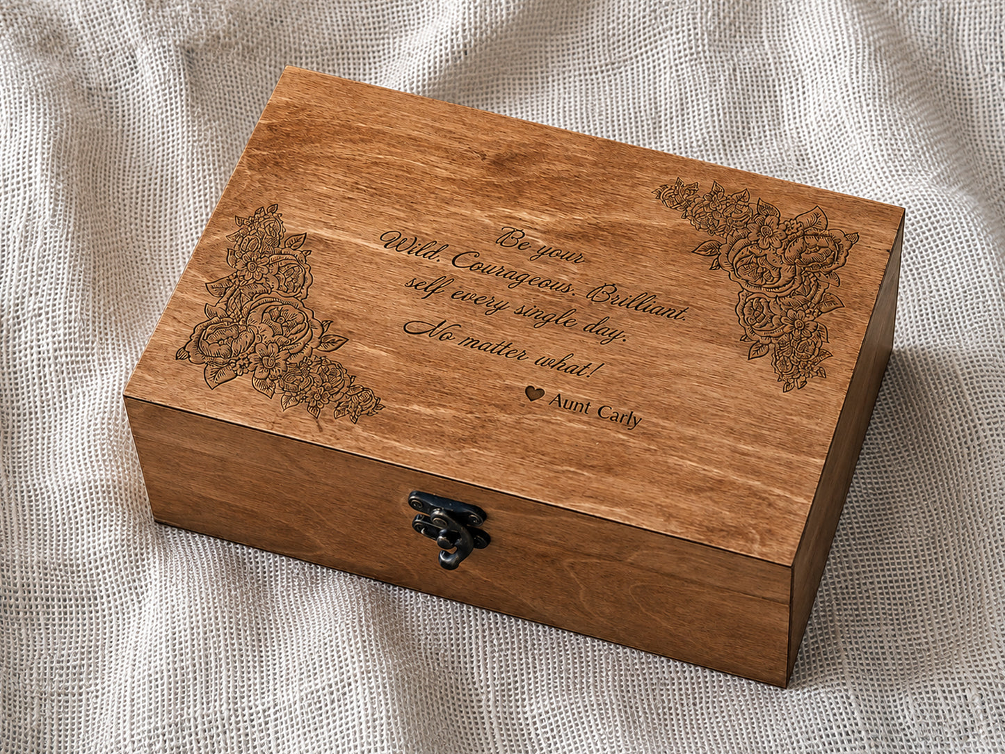 Engraved Jewelry Box with Custom Quote – Personalized Wooden Keepsake Gift