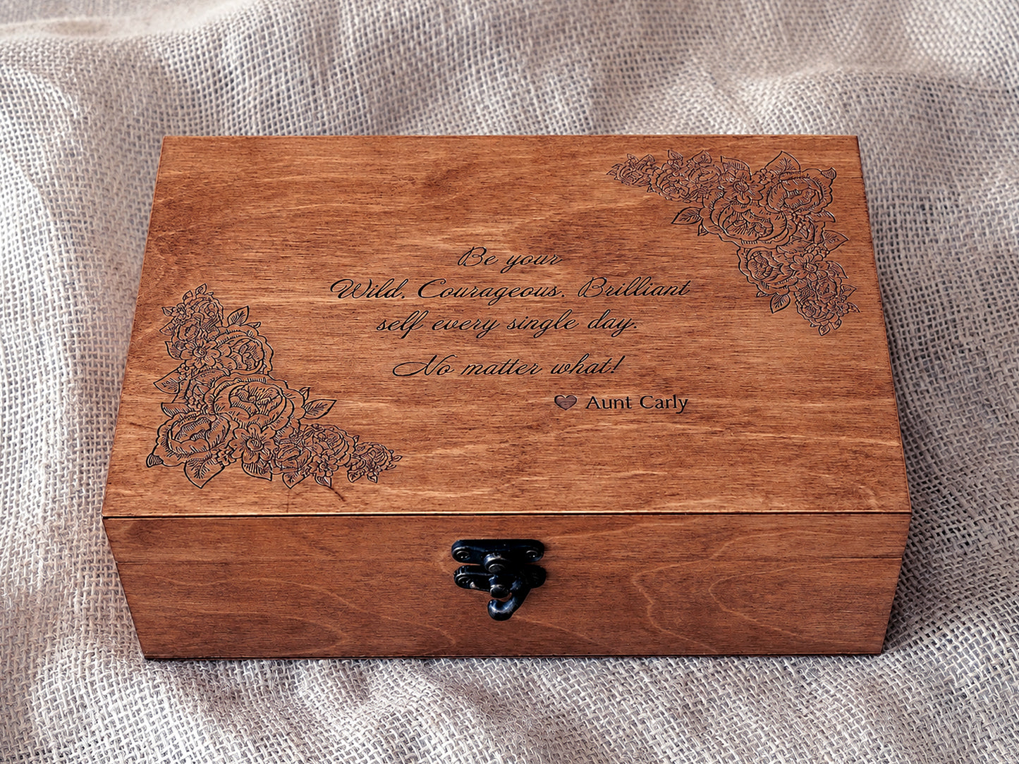 Engraved Jewelry Box with Custom Quote – Personalized Wooden Keepsake Gift