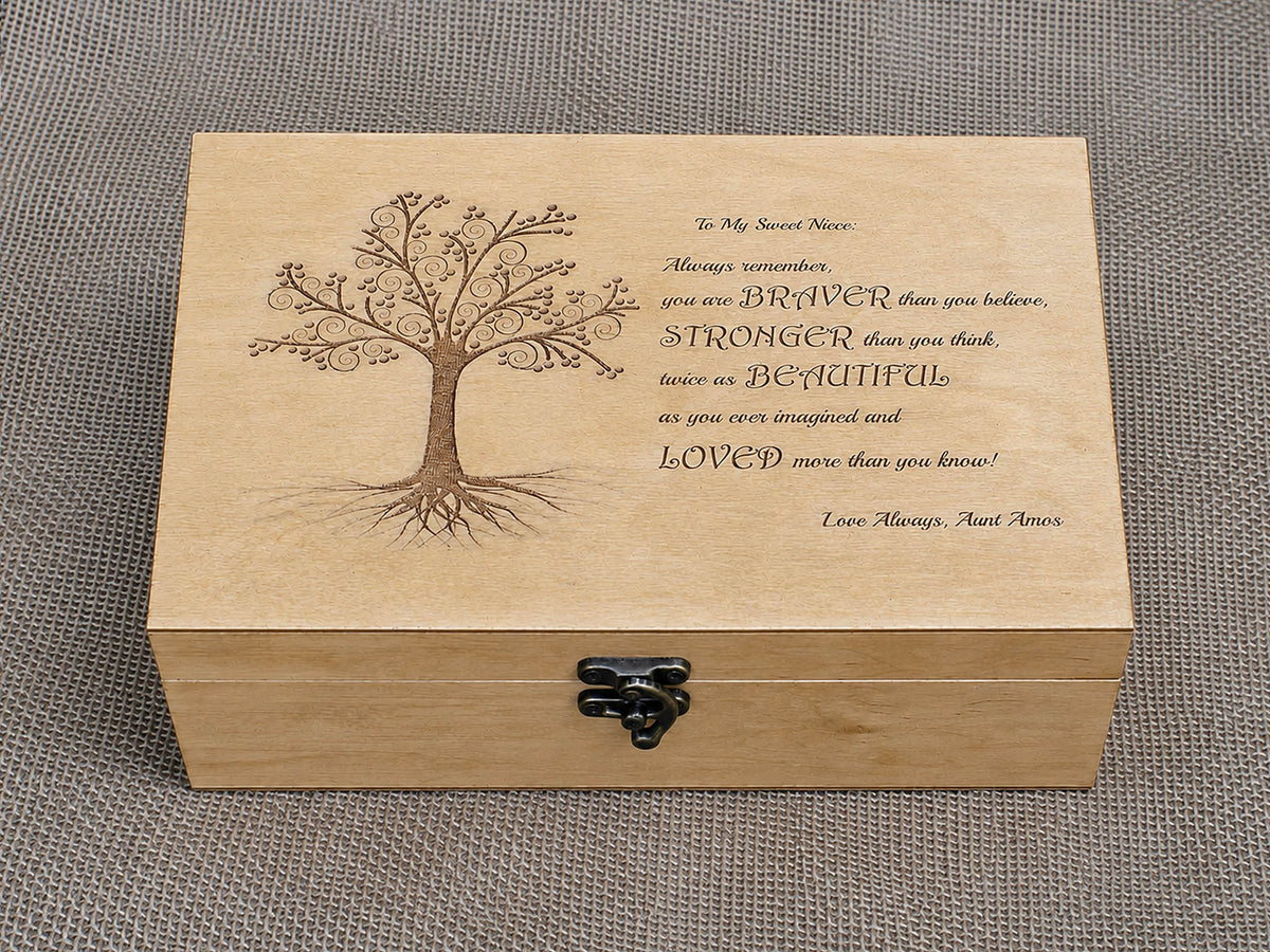 Lieblingsspruch auf Holzbox gedruckt, Erinnerungsbox mit deinem Lieblingszitat