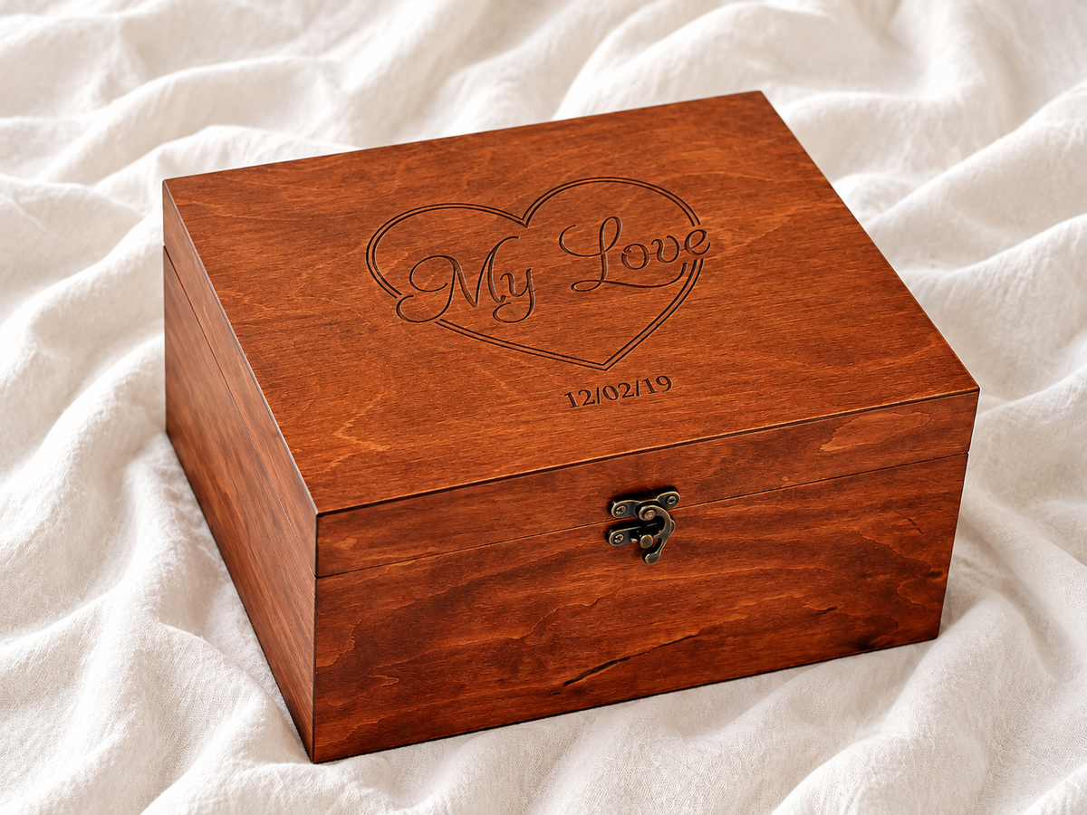 Open anniversary memory box for photos, letters and keepsakes
