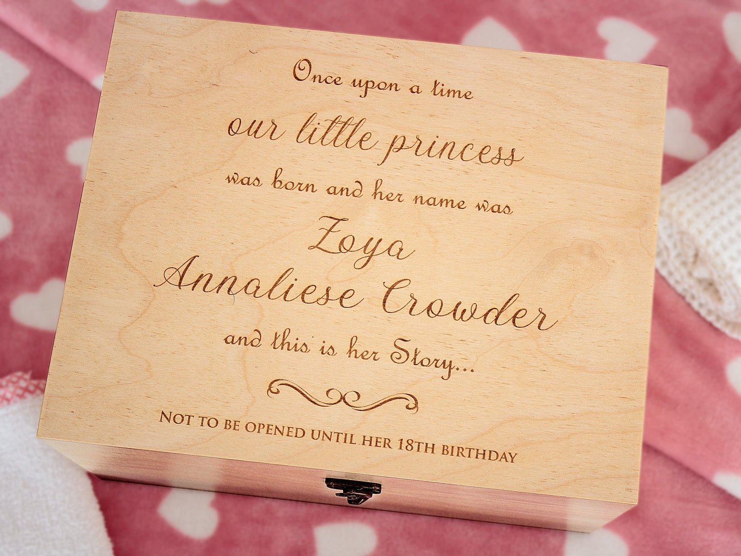 Custom engraved baby memory box for storing treasured keepsakes