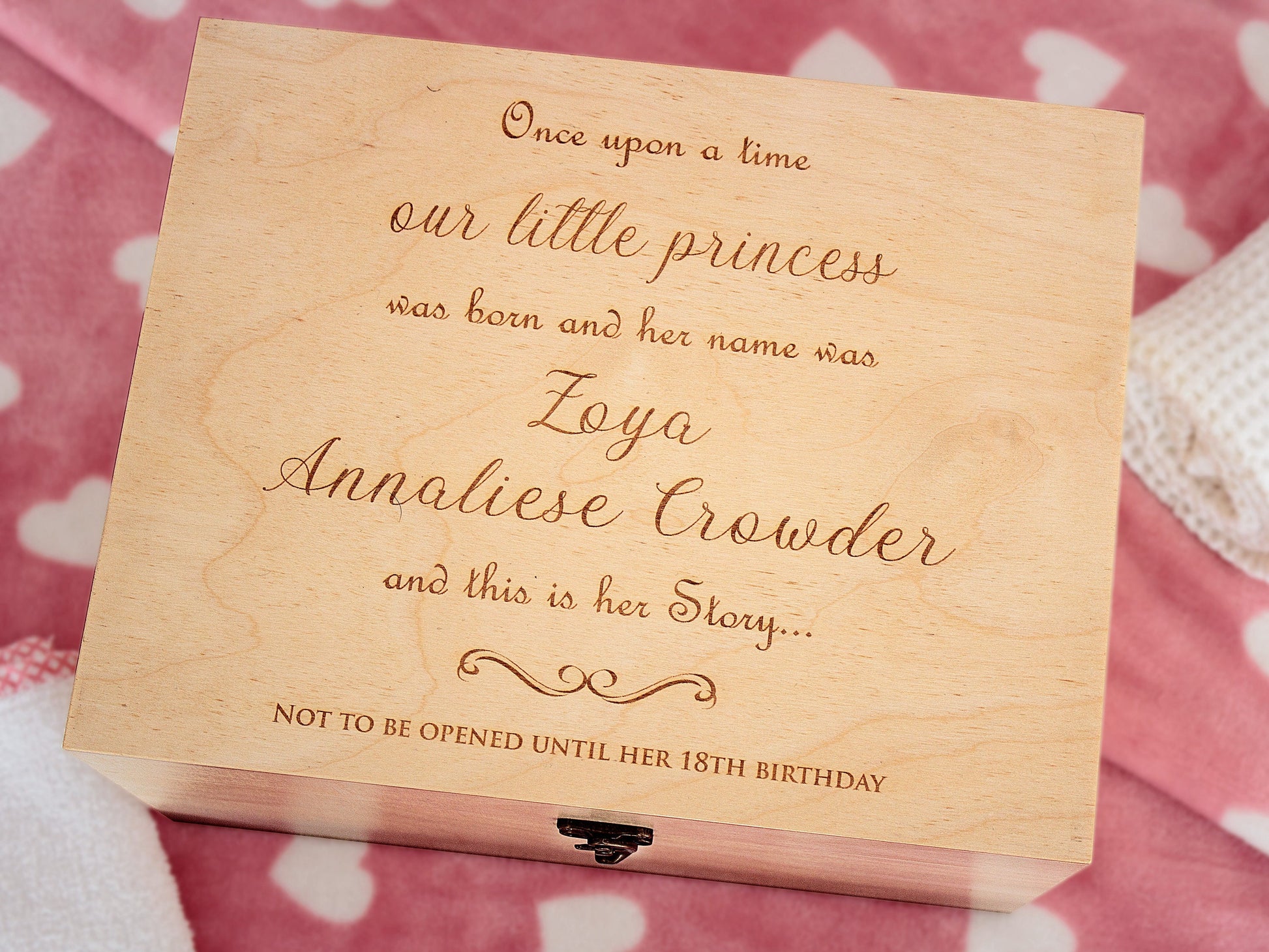 Custom engraved baby memory box for storing treasured keepsakes