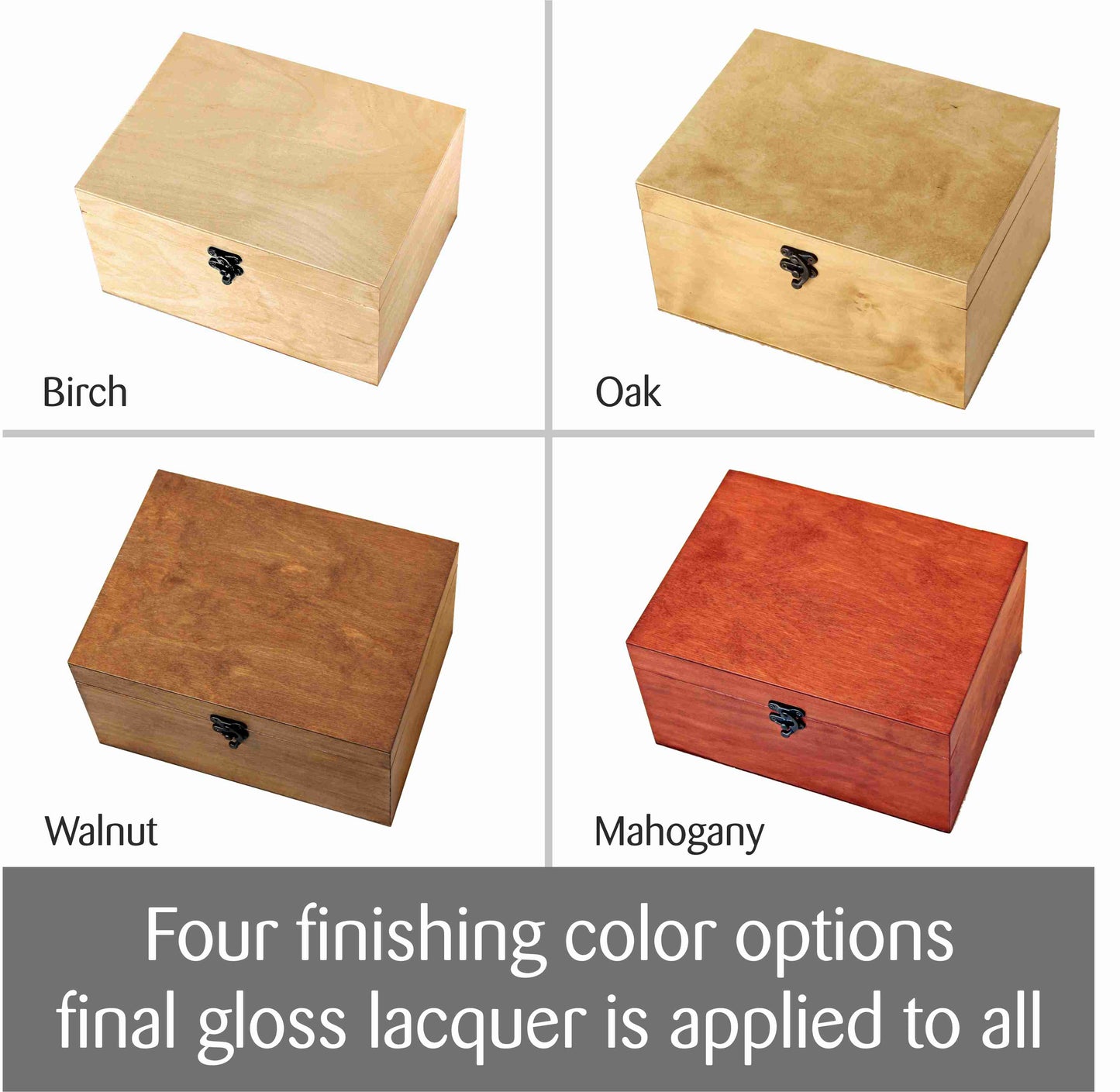 Four different variants of a baby memory box with custom design