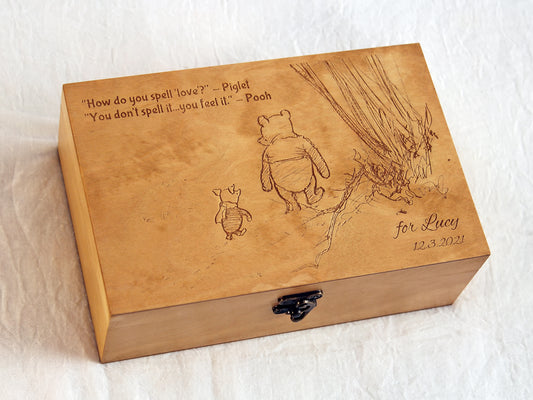 Personalized Winnie the Pooh and Piglet wooden keepsake box