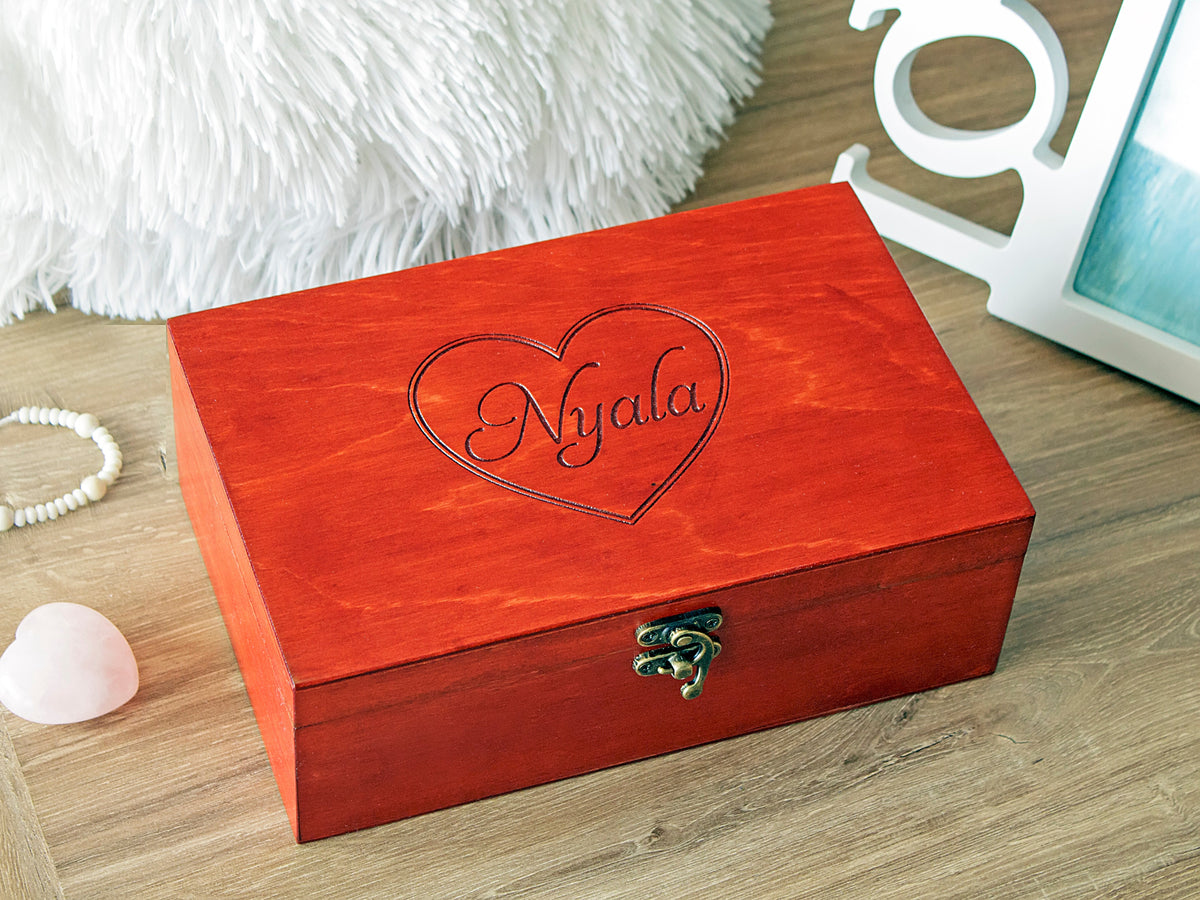 Custom wooden keepsake box with personalized engraving
