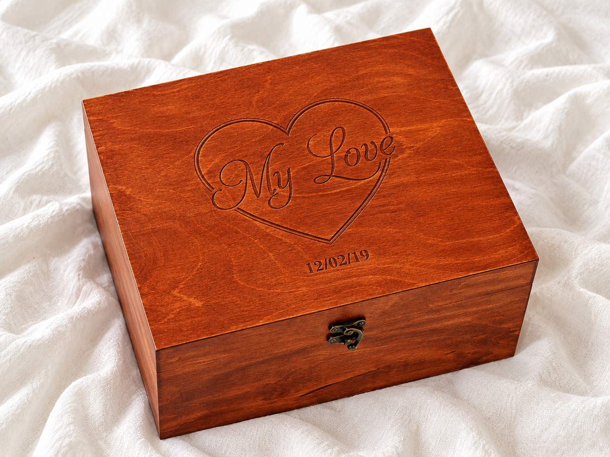 Engraved wooden anniversary keepsake box for treasured memories