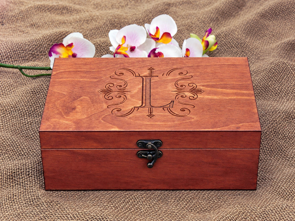 Open personalised monogram jewellery box for keeping jewellery and small treasures