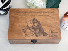 Load image into Gallery viewer, Winnie the Pooh quote on wooden box, Personalized keepsake box with custom saying, Winnie and Eeyore on memory box
