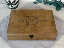 Load image into Gallery viewer, Personalized wooden box with engraved name or monogram, Custom Memory Box, Baptism gift for boy or girl

