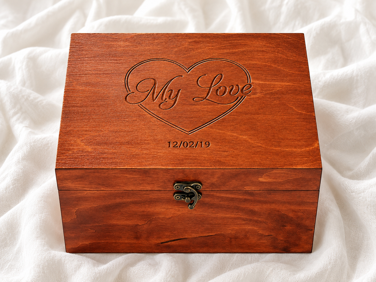 Personalized wooden anniversary gift box for a couple