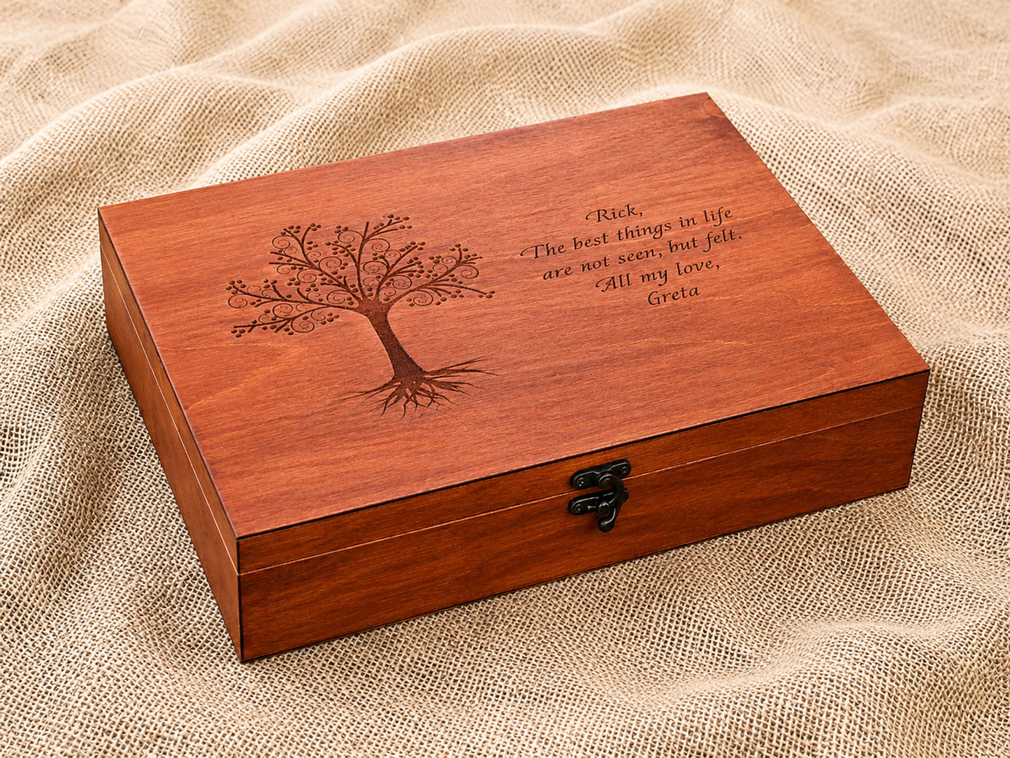 Personalized anniversary gift wooden keepsake box for the couple with custom engraved names
