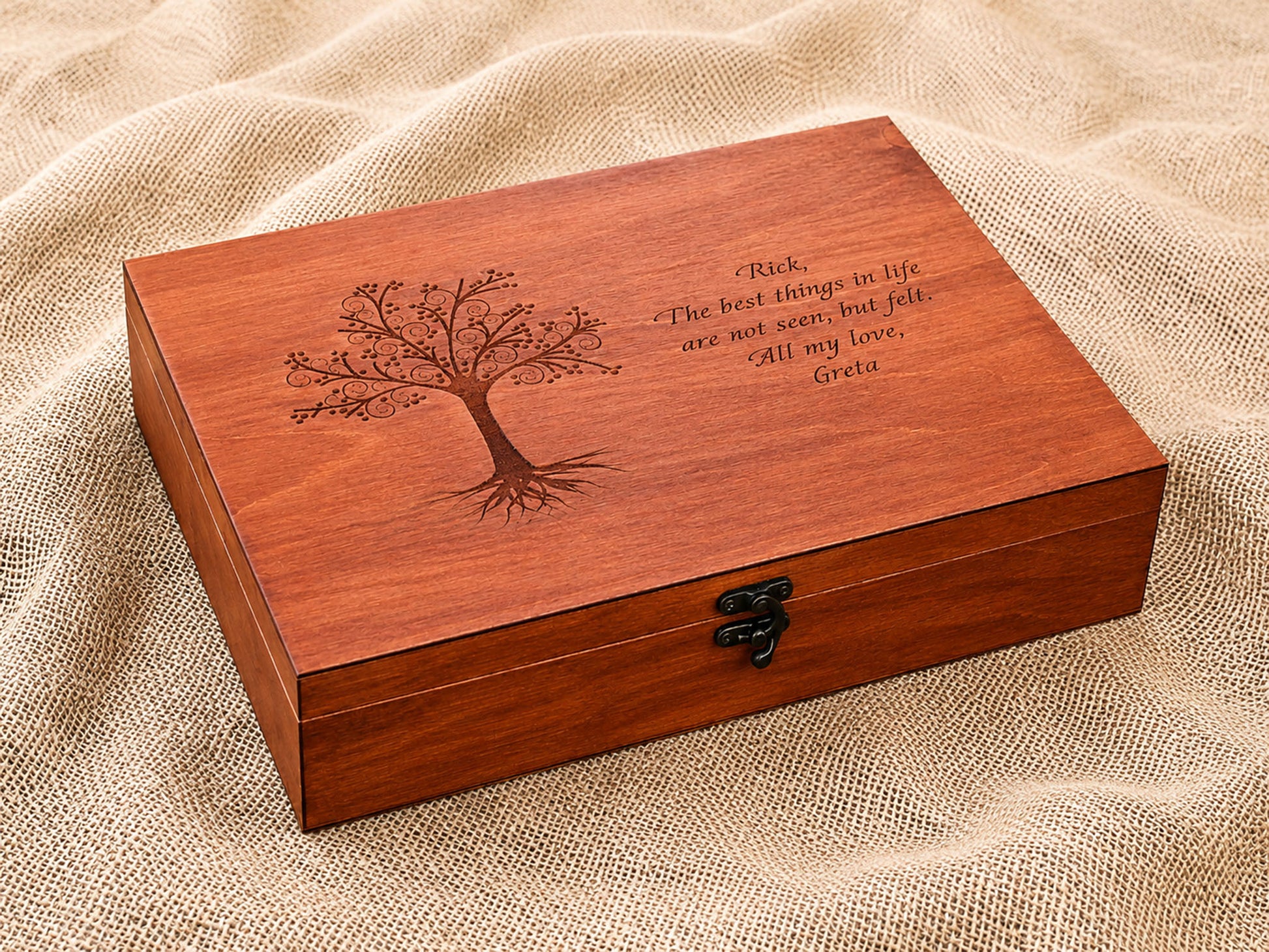 Personalized anniversary gift wooden keepsake box for the couple with custom engraved names
