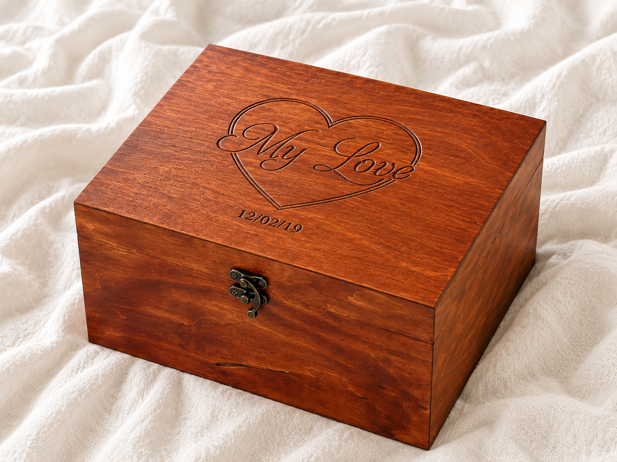 Personalized anniversary memory box with custom names and date