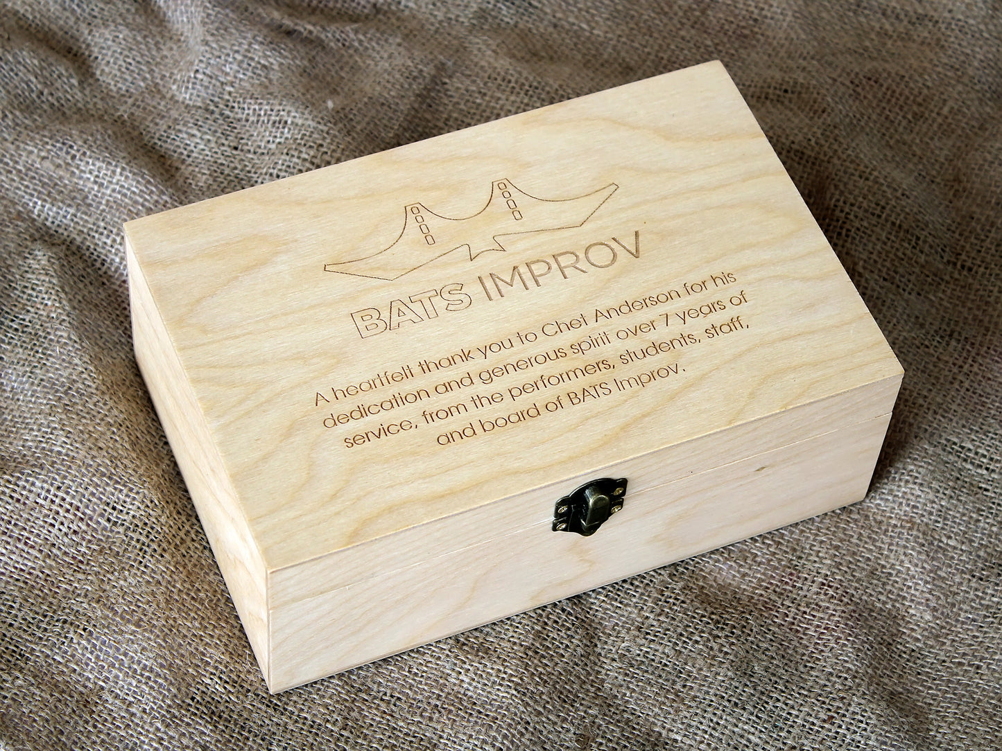 Personalized corporate gift box with logo and employee appreciation message side view