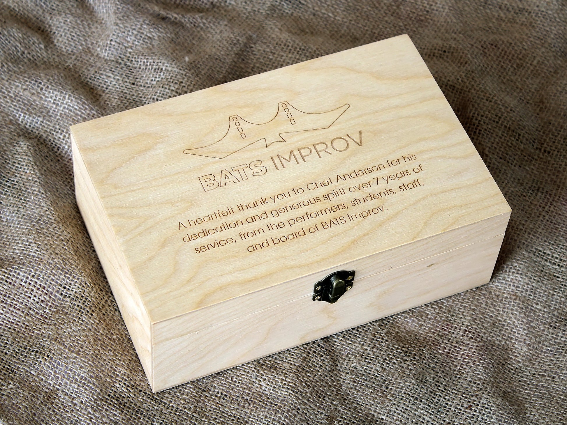 Personalized corporate gift box with logo and employee appreciation message side view