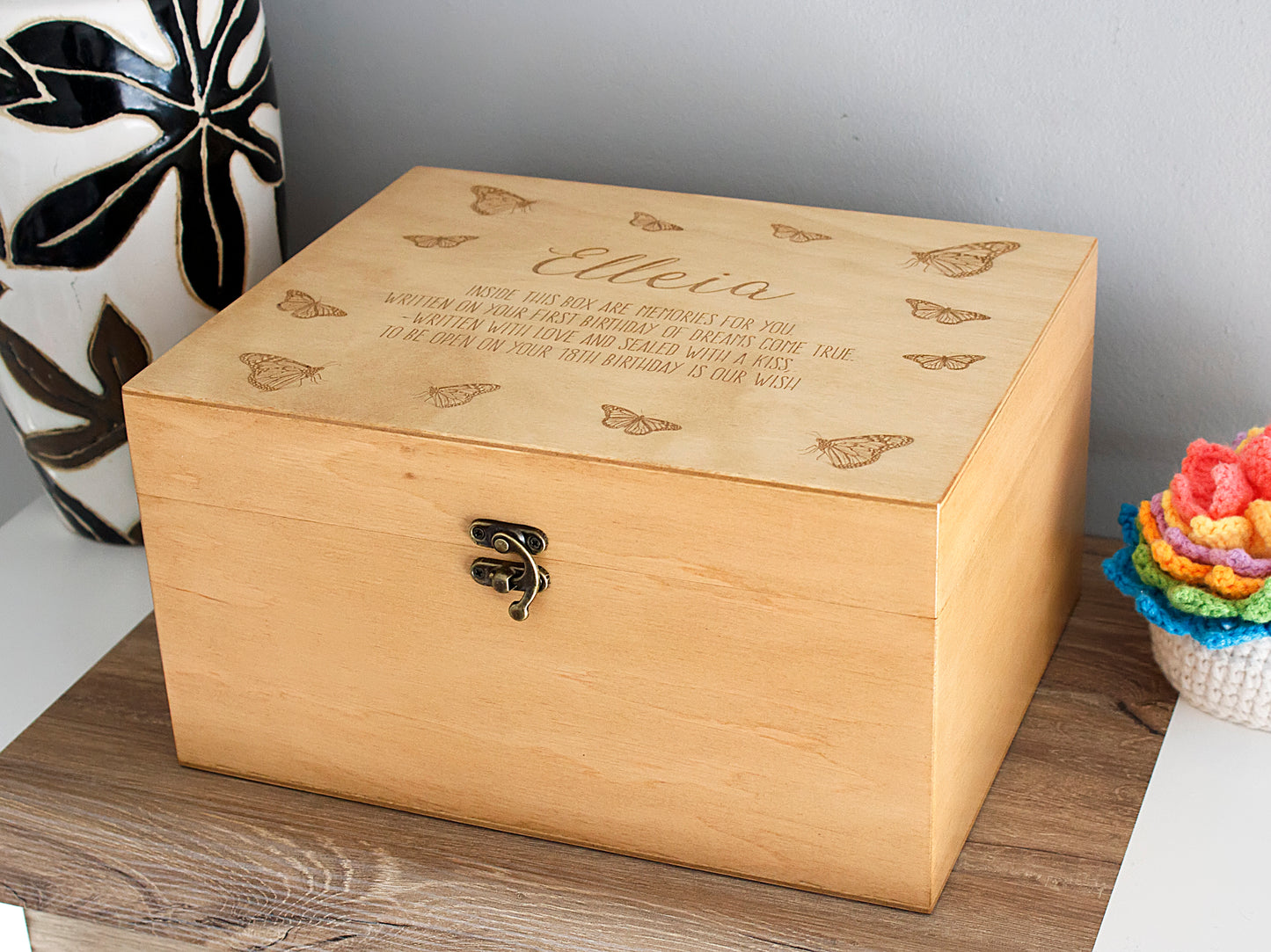 Wooden keepsake box for preserving newborn memories and special milestones