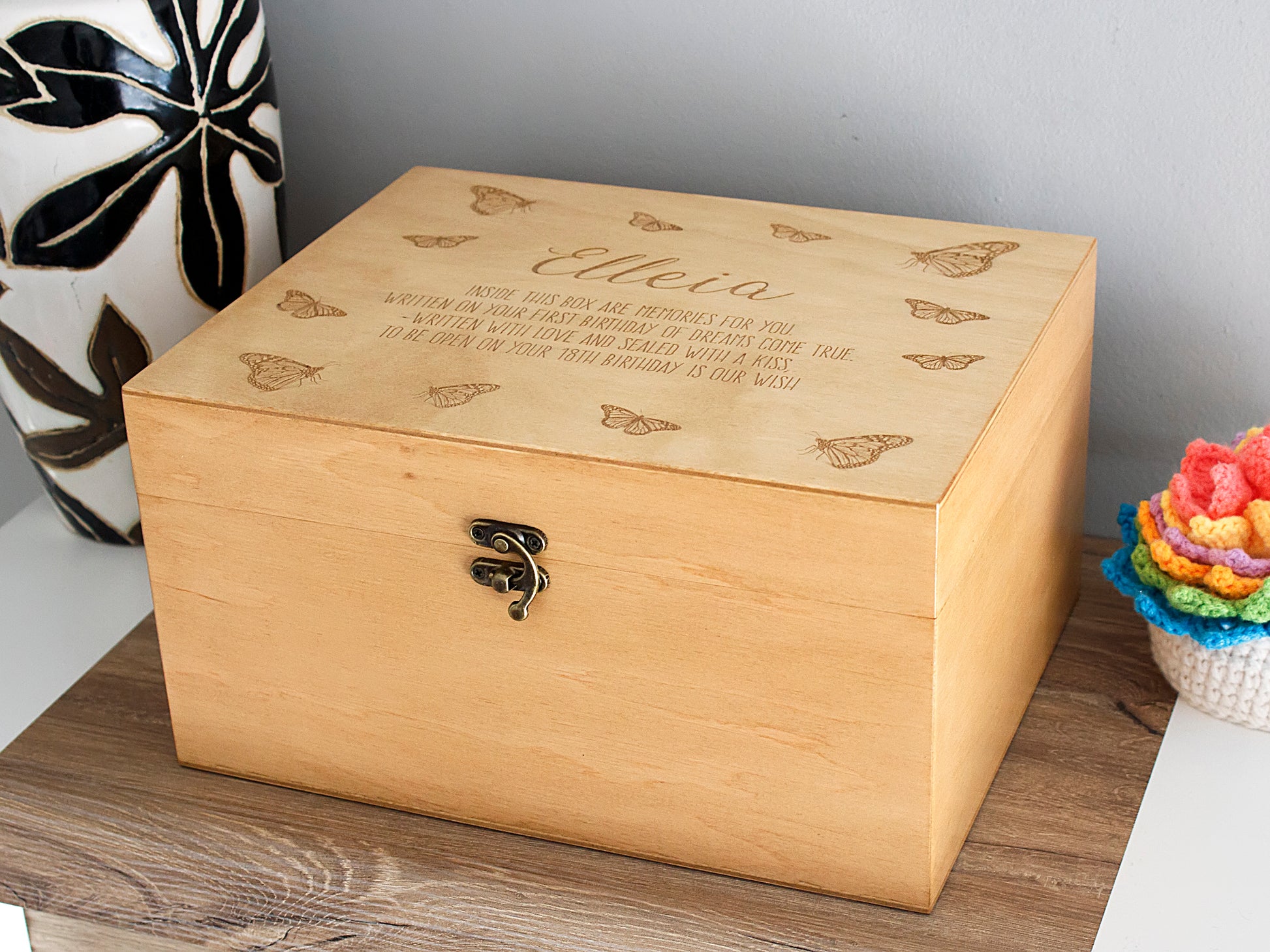 Wooden keepsake box for preserving newborn memories and special milestones