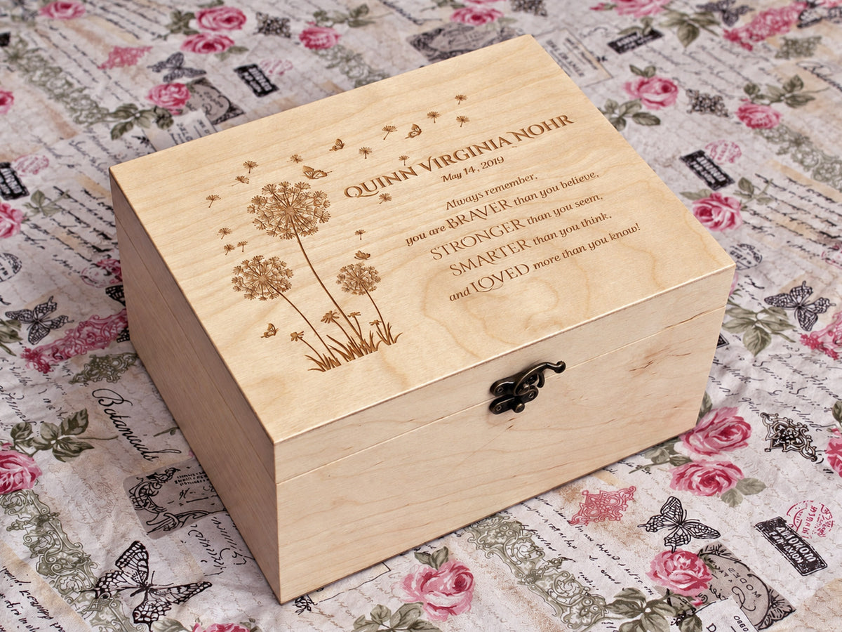 Winnie the Pooh quote personalized keepsake box with engraved dandelions and butterflies