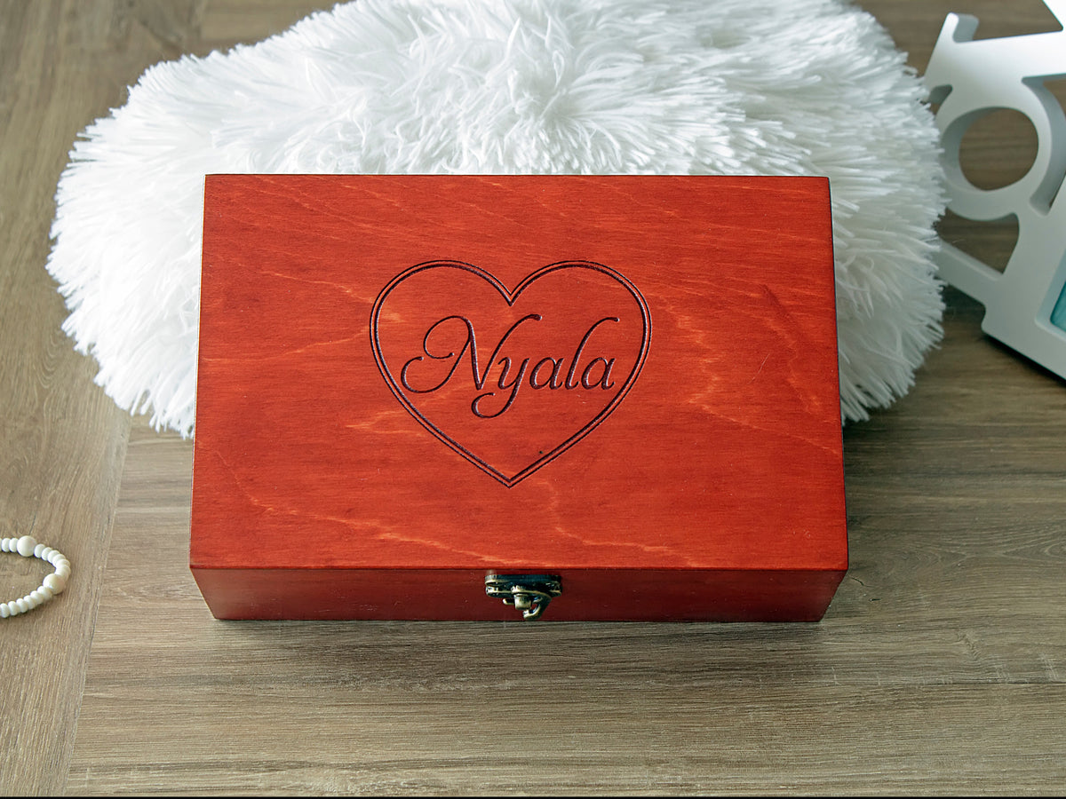 Personalized wooden memory box and keepsake gift for special occasions