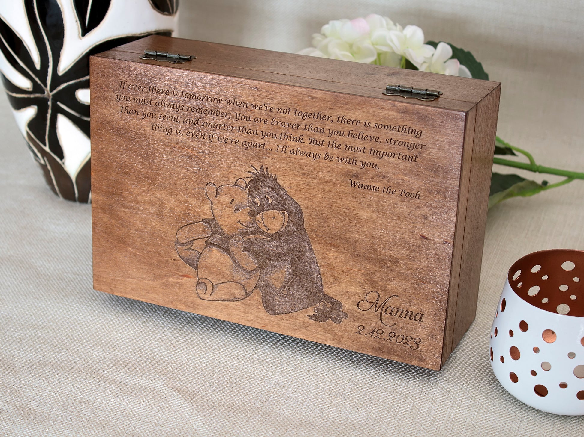 Personalized Winnie the Pooh memory box with custom name and message