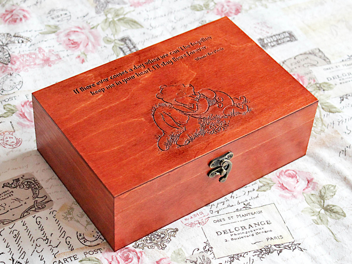 Winnie the Pooh friendship keepsake box with engraved quote and custom personalization