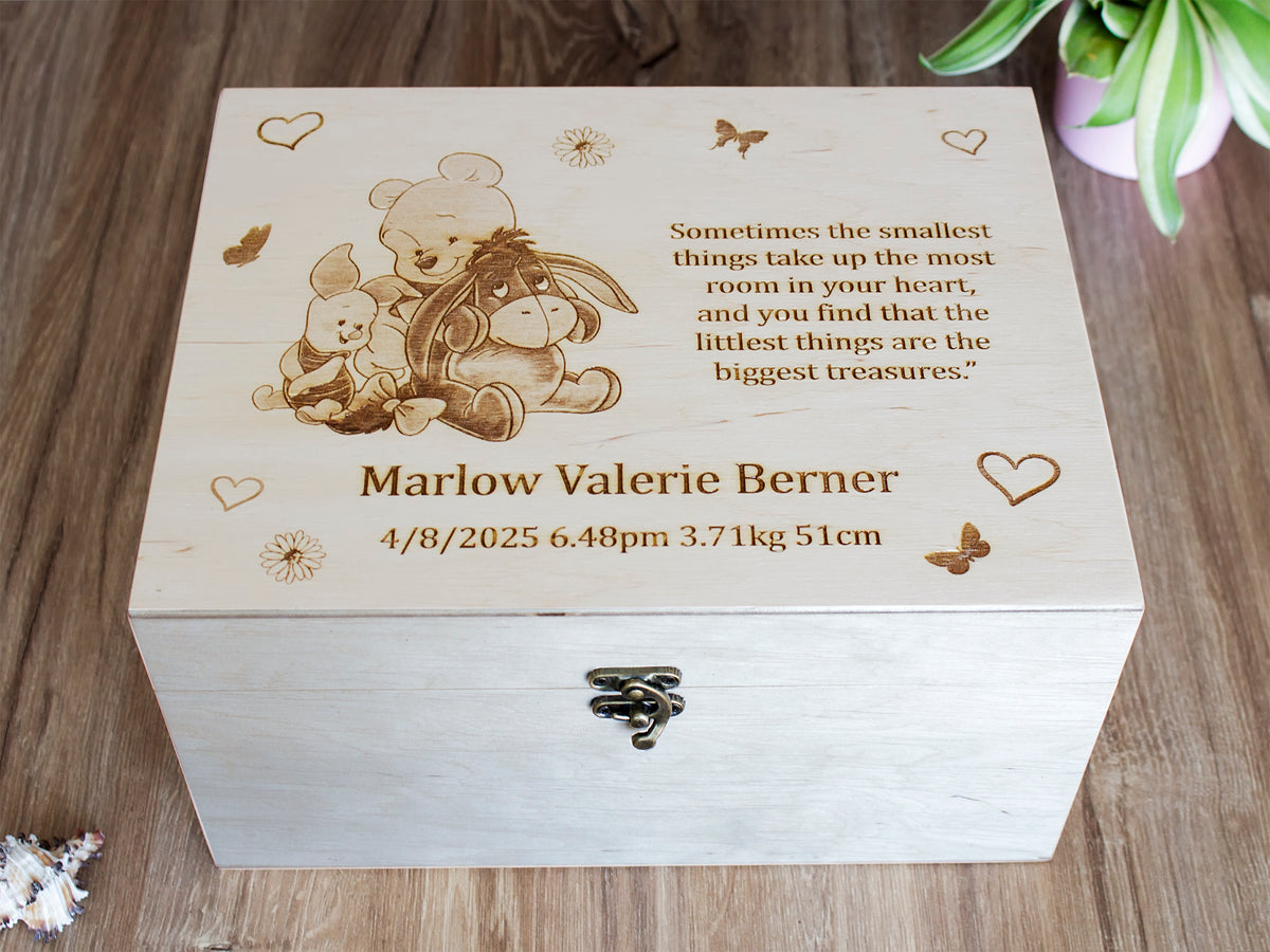 Winnie the Pooh newborn keepsake box for preserving baby memories