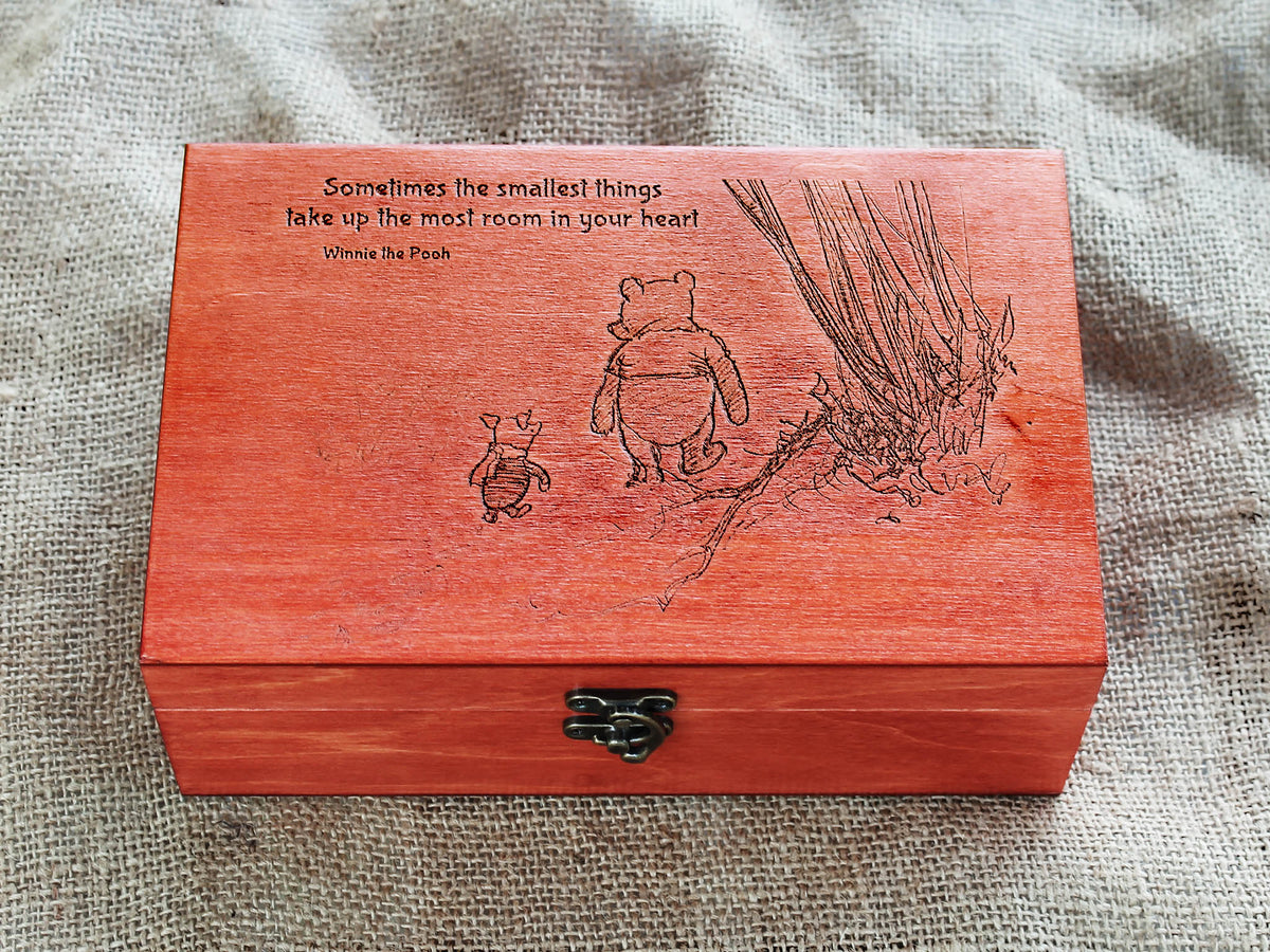 Personalized Winnie the Pooh wooden memory box for preserving special childhood memories