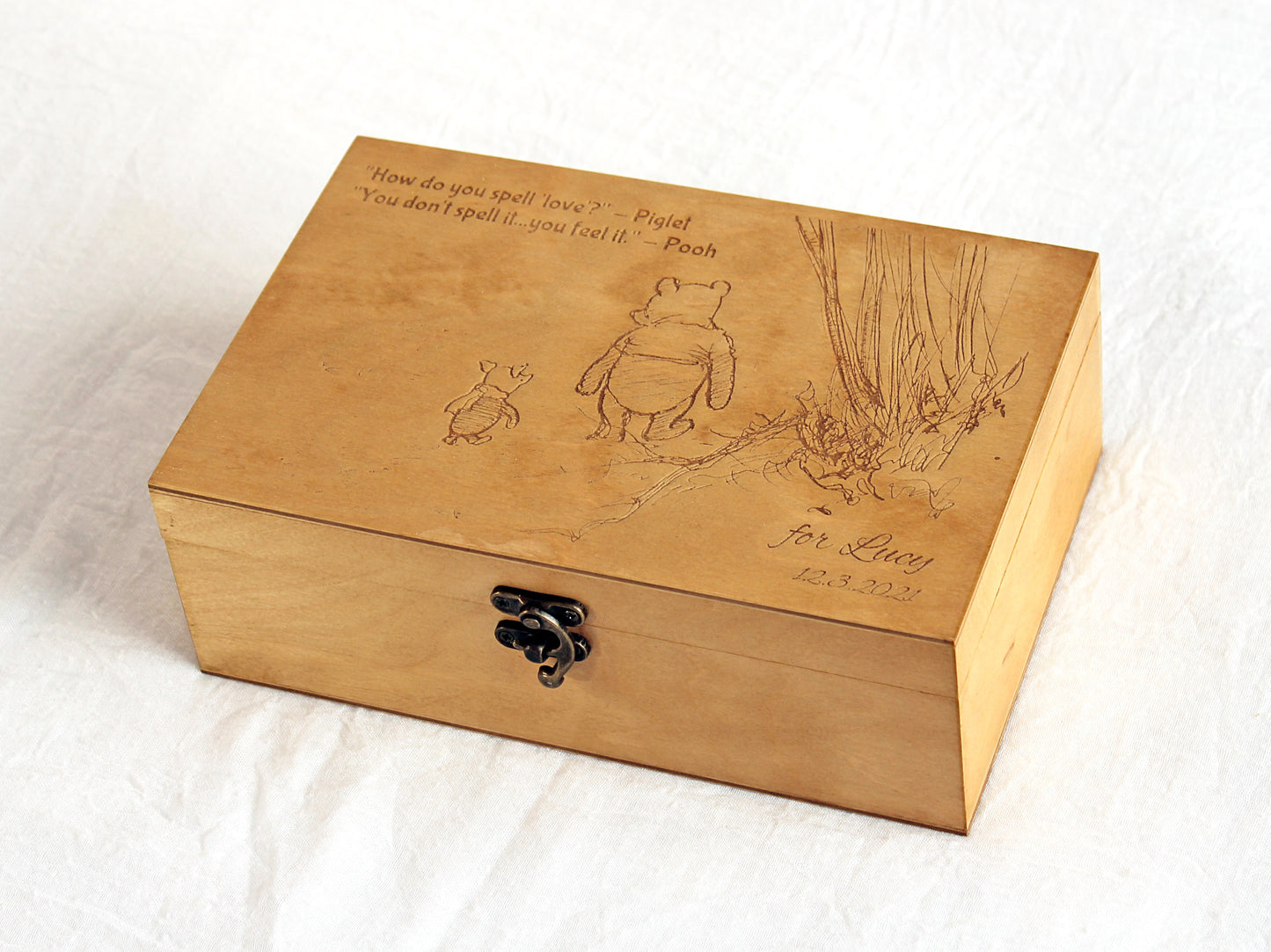 Winnie the Pooh and Piglet personalized wooden jewelry and keepsake box