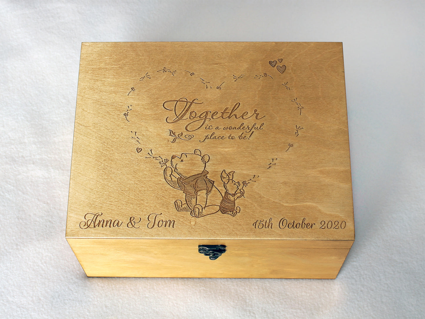 Custom engraved wedding keepsake box for newlyweds