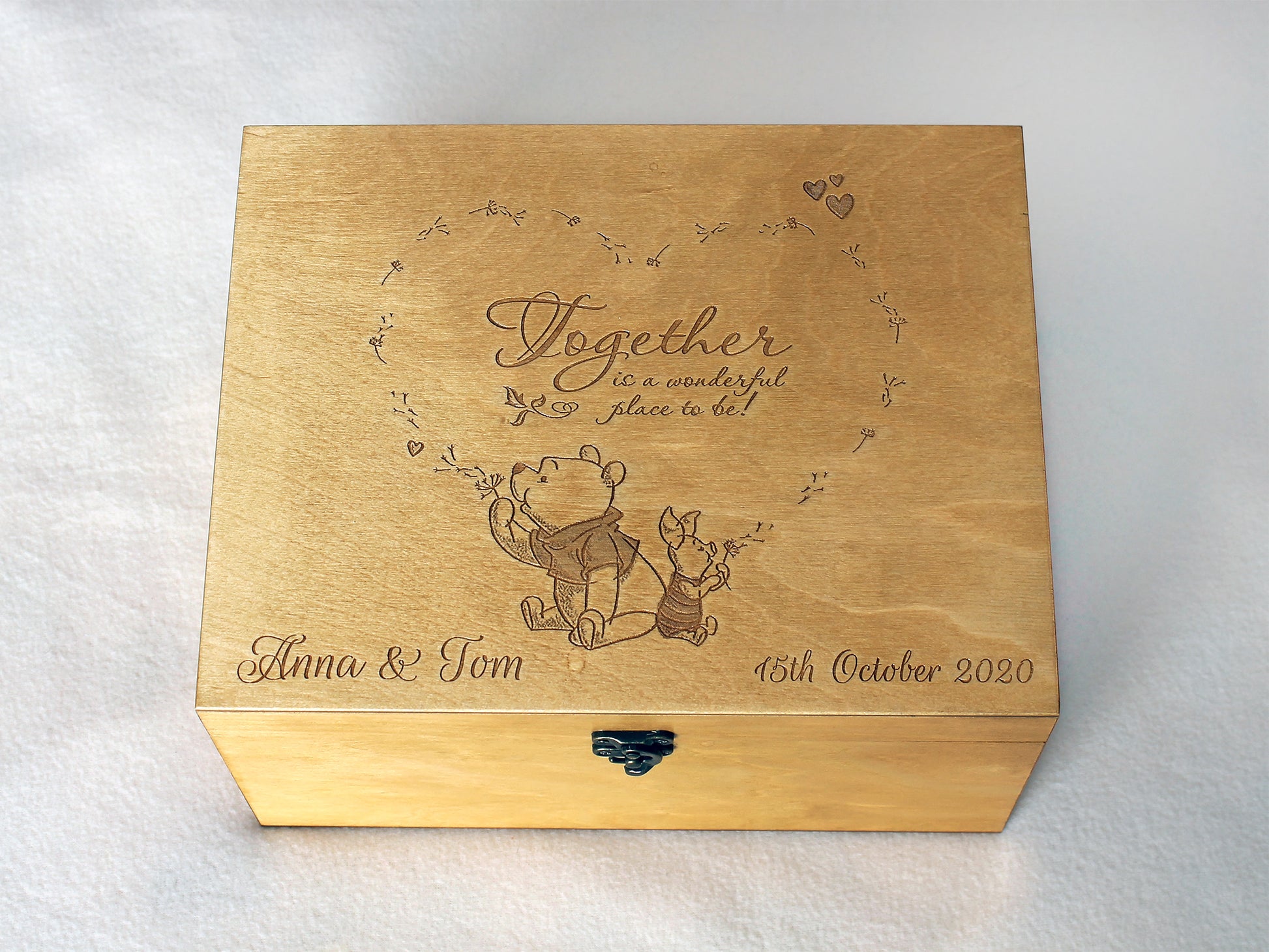 Custom engraved wedding keepsake box for newlyweds