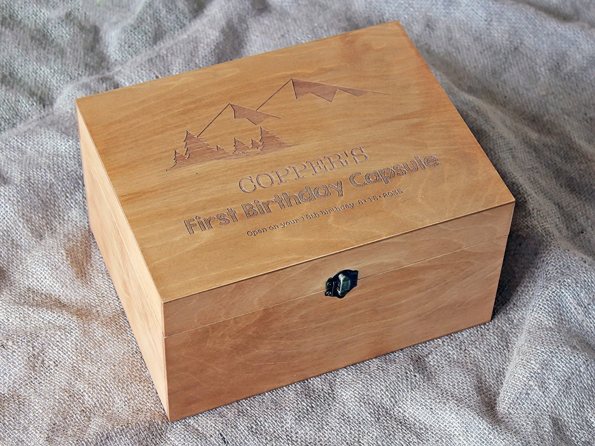 Baby memory box for first birthday keepsakes