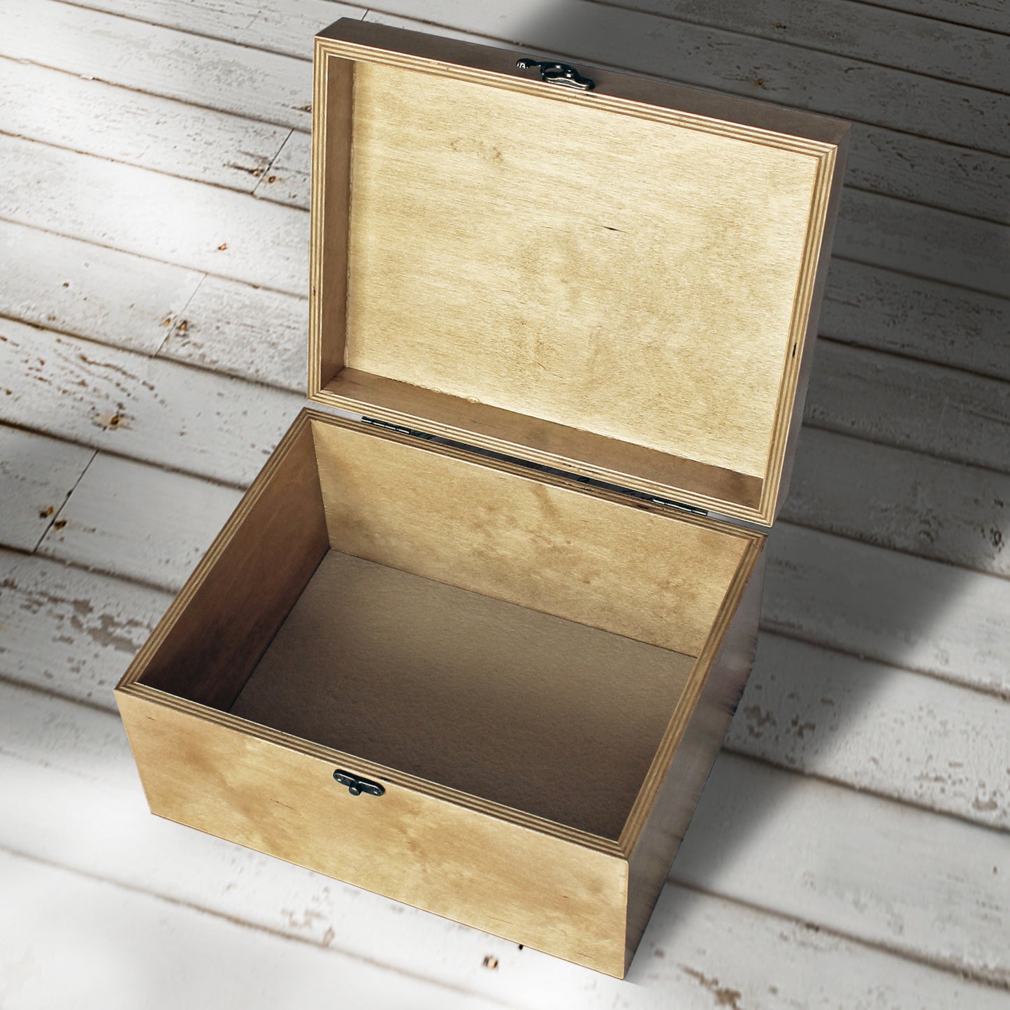 Open personalized wooden baby keepsake box for storing special memories