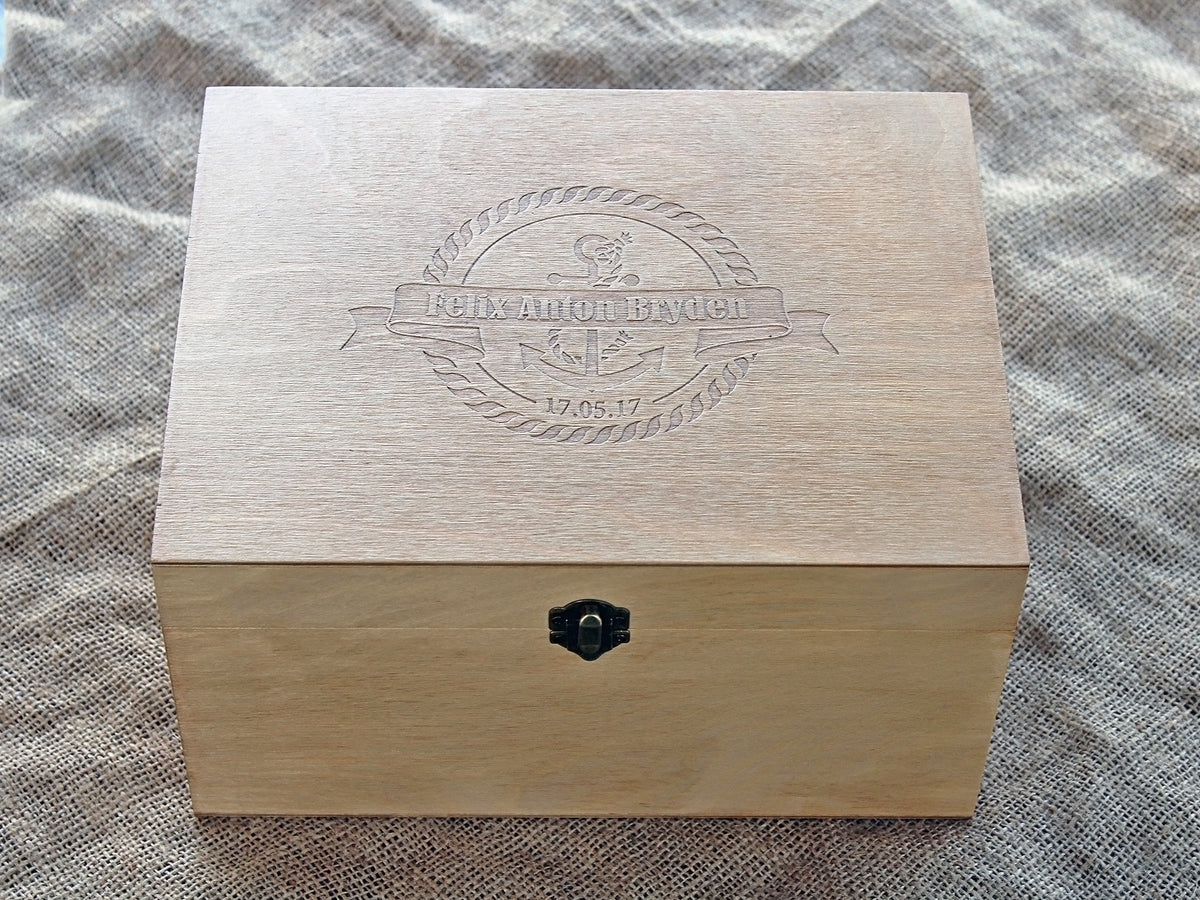 Custom baby memory box with anchor engraving