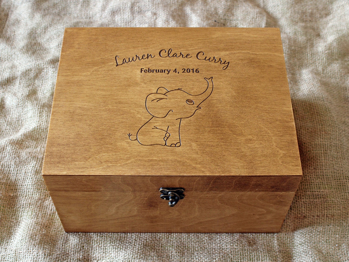 Custom engraved baby elephant memory box