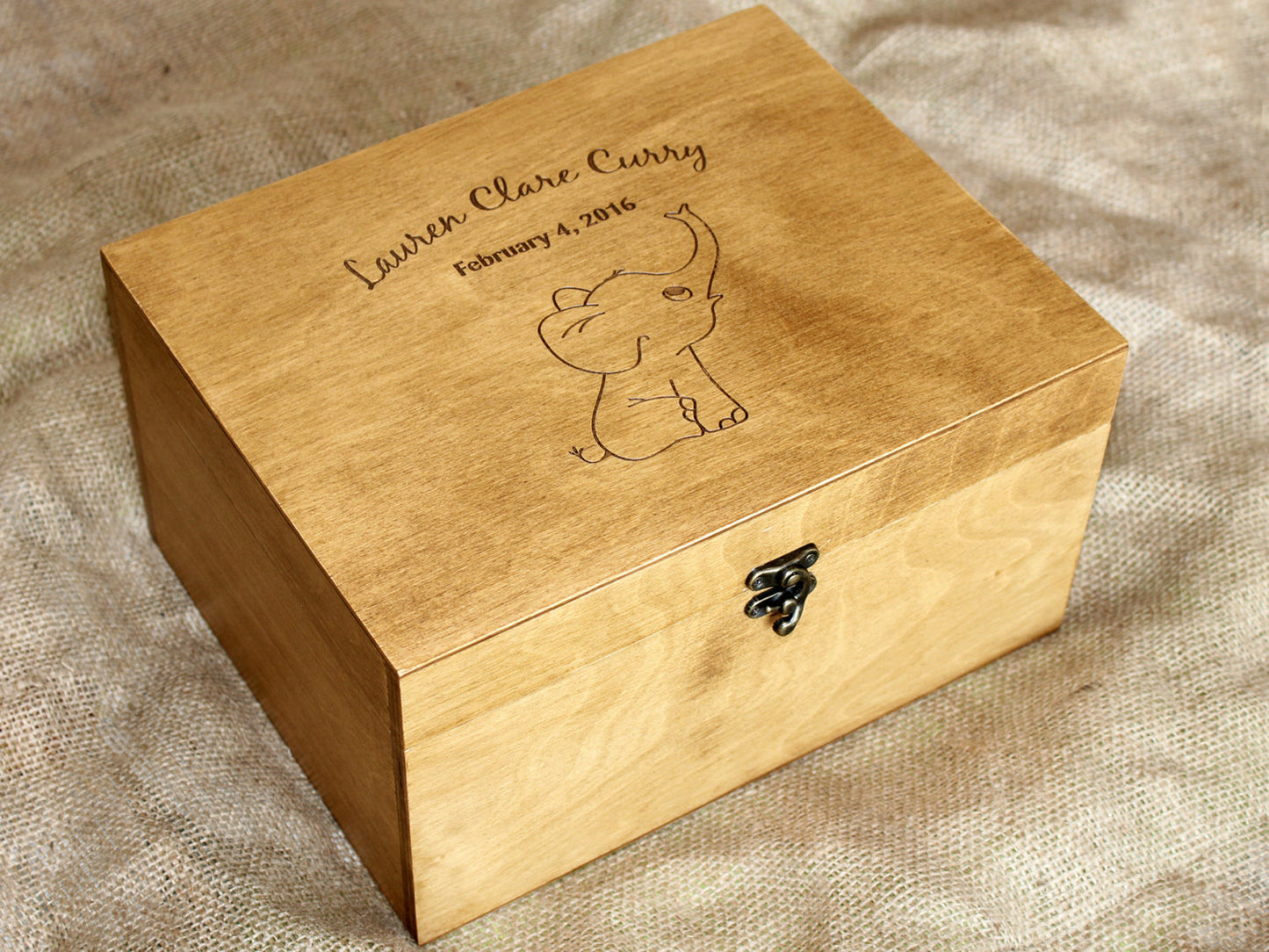 Personalized baby elephant wooden memory box