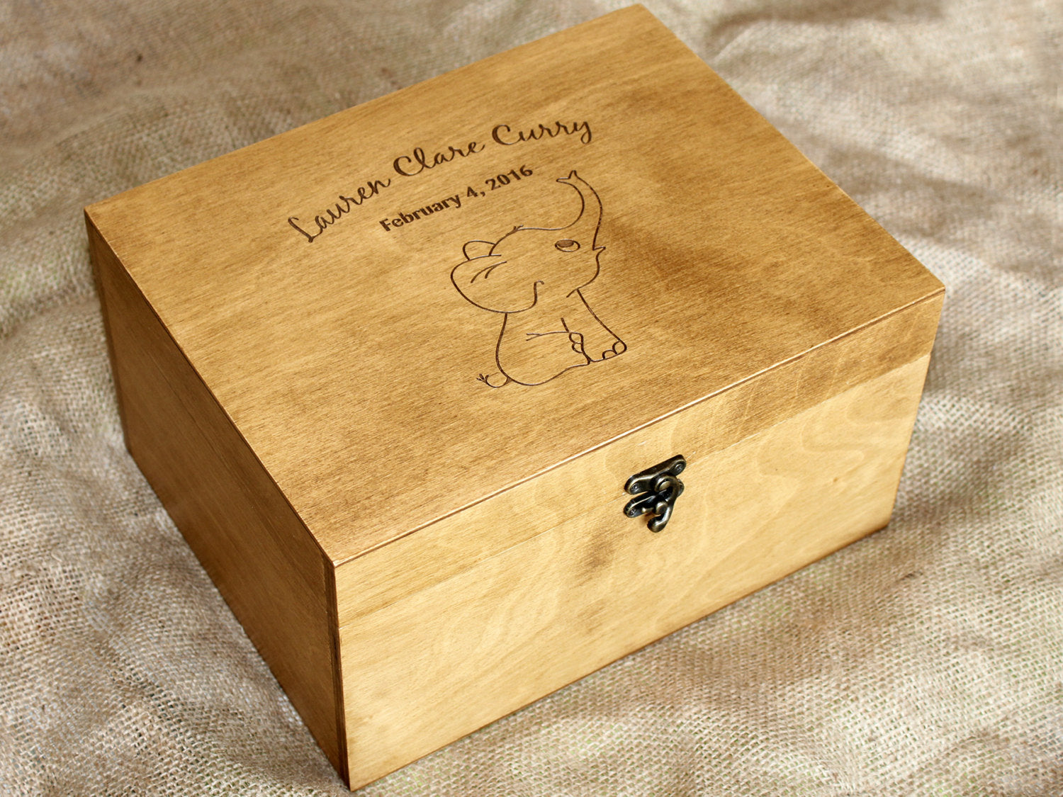 Personalized baby elephant wooden memory box