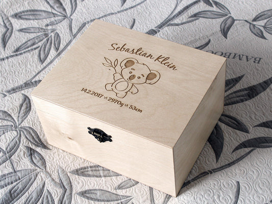 Personalized baby koala wooden memory box