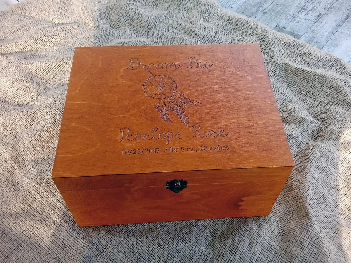Custom baby memory box with dreamcatcher engraving