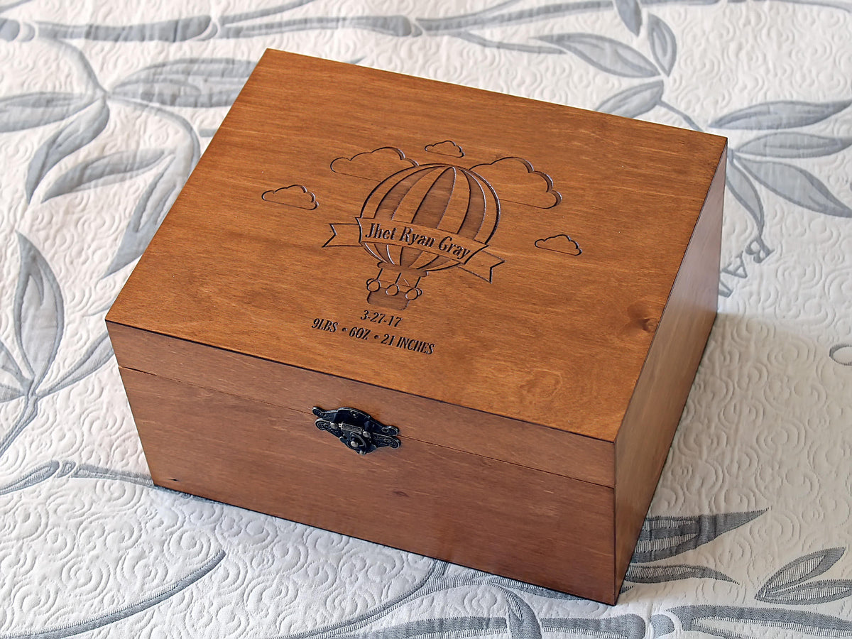 Personalized wooden hot air balloon memory box
